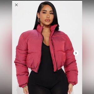 NWT Fashion Nova Take Me To A Galaxy Pink Cropped Puffer Jacket | Size M